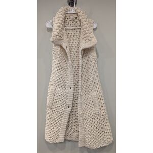 Sundance Catalog Ivory Crotchet Wool Blend Long Cardigan Duster Size Small